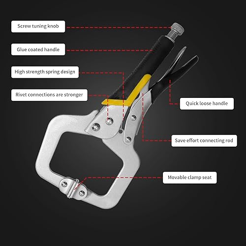 Miniatura 2 de Juego de 2 alicates de bloqueo resistentes con abrazadera en C de 11 pulgadas con almohadillas giratorias para artesanos, taller en casa,