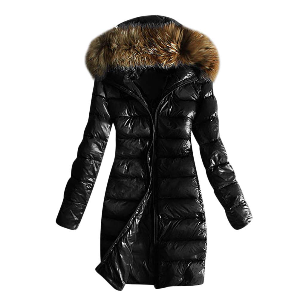 Generisch Steppmantel Damen Winter Leicht Lang Steppjacke Damen mit Fellkapuze Daunenmantel Damen Warm Wintermantel Einfarbig mit Reissverschluss Leichte Daunenjacke mit Fell Puffer Mantel Winter