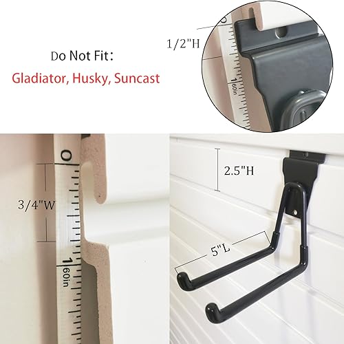 Vista 13 de Slatwall - Ganchos para colgar en la pared, accesorios de Slatwall para garaje, ganchos y ganchos de varios tamaños, paquete de 14