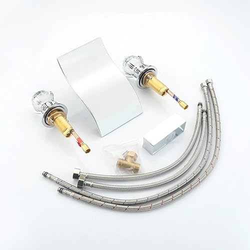 Miniatura 7 de Grifo de lavabo de baño generalizado con perilla de cristal, grifo de tocador de cascada de 3 agujeros, grifo de baño de cristal de 8 pulgadas,