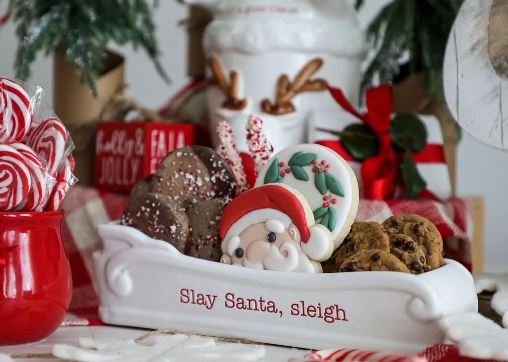 Mud Pie Santa's Sleigh Cracker Dish with Toothpick Holder Server, White