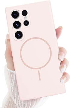 Newseego for Samsung Galaxy S24 Ultra Magnetic Case, Cute Soft Liquid Silicone Slim Case for Women Girls Men Camera Protection Microfiber Lining Shockproof Cover for Samsung Galaxy S24 Ultra-Pink