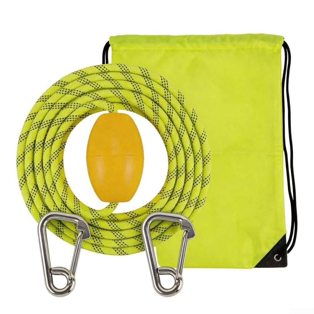 Kit di corda galleggiante ad alta visibilità con traccianti riflettenti e borsa per riporre kayak, canoa, piccole imbarcazioni, sport acquatici, 12 m