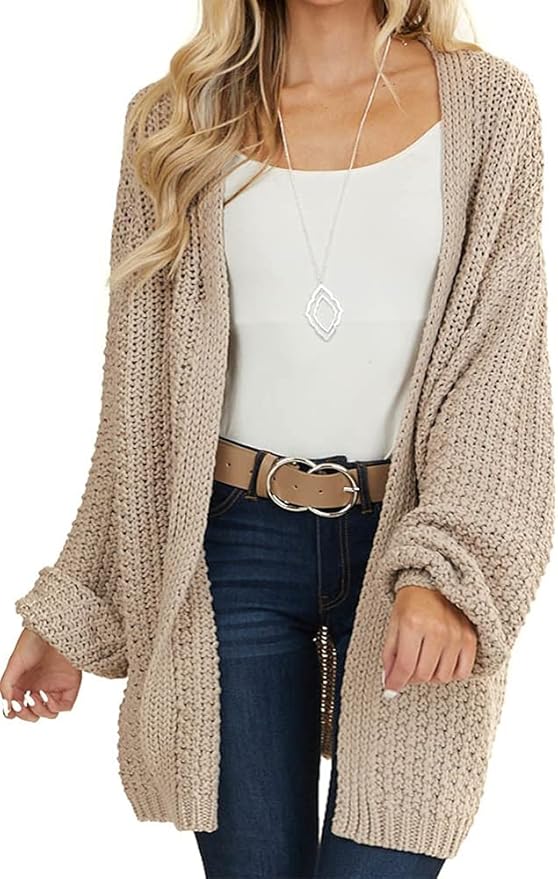 Maroway Women's Cardigan: Solid Color, Long Sleeve, Chunky Knit
