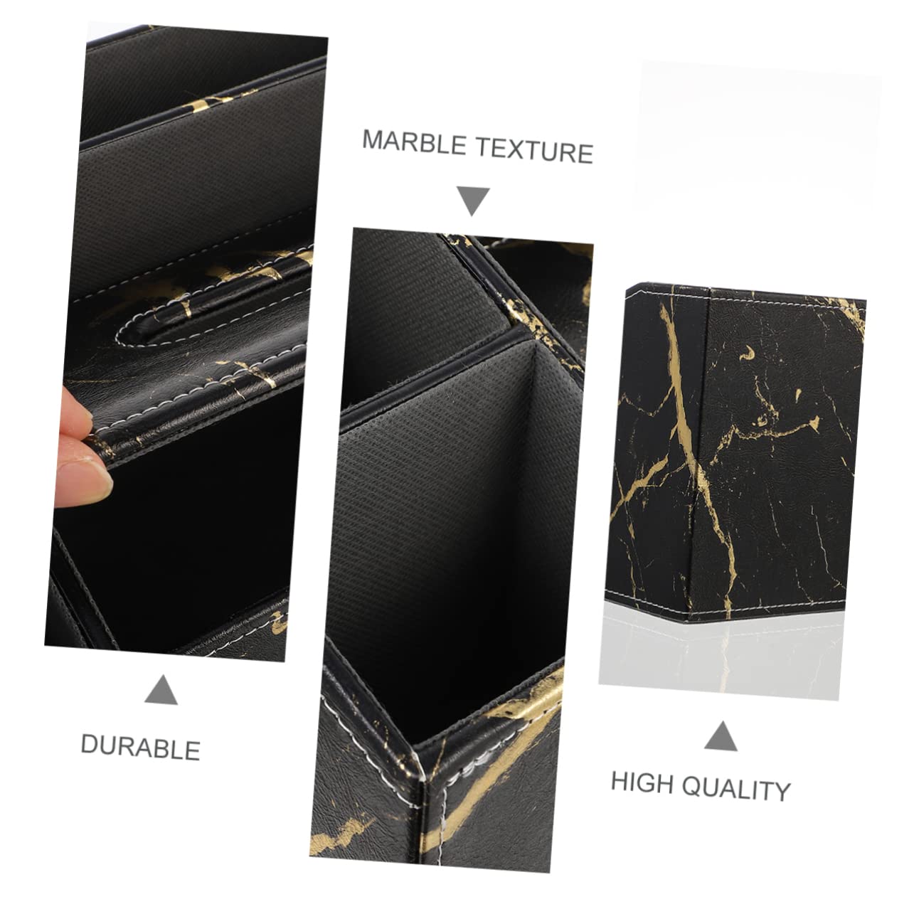PRETYZOOM Caja Organizadora Multifuncional de Cuero Negro Diseño Mármol para Pañuelos y Control Remoto, Tamaño Mediano, para Escritorio y Hogar, Contenedor Decorativo Elegante