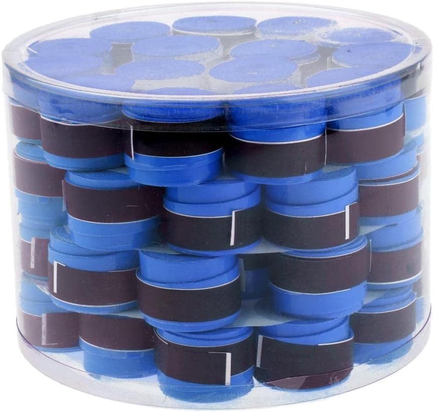 Tennis Racket Grip Sweat Absorption- Box of 60, Suitable for Tennis, Badminton, Squash, Fish Pole, and Bike Handgrip, Breathable Suede PU Material, Multi-Color Options - Blue, as described