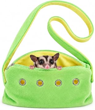 Meow&Woof Sugar Glider Bonding Pouch Small Pet Carrier Bag Sling with Strap Critter Cuddler for Gliders Ferret, Rat, Hedgehog, Hamster Outdoor-Green
