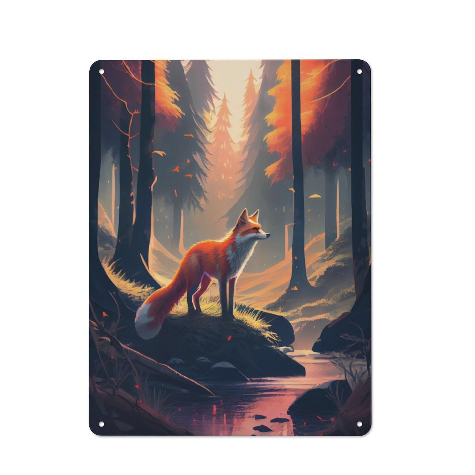 Junmoney Fox Forest Animal Printed Metal Sign 40X30cm For Guest Room Or Hallway, Suited To Home Decor Collectors