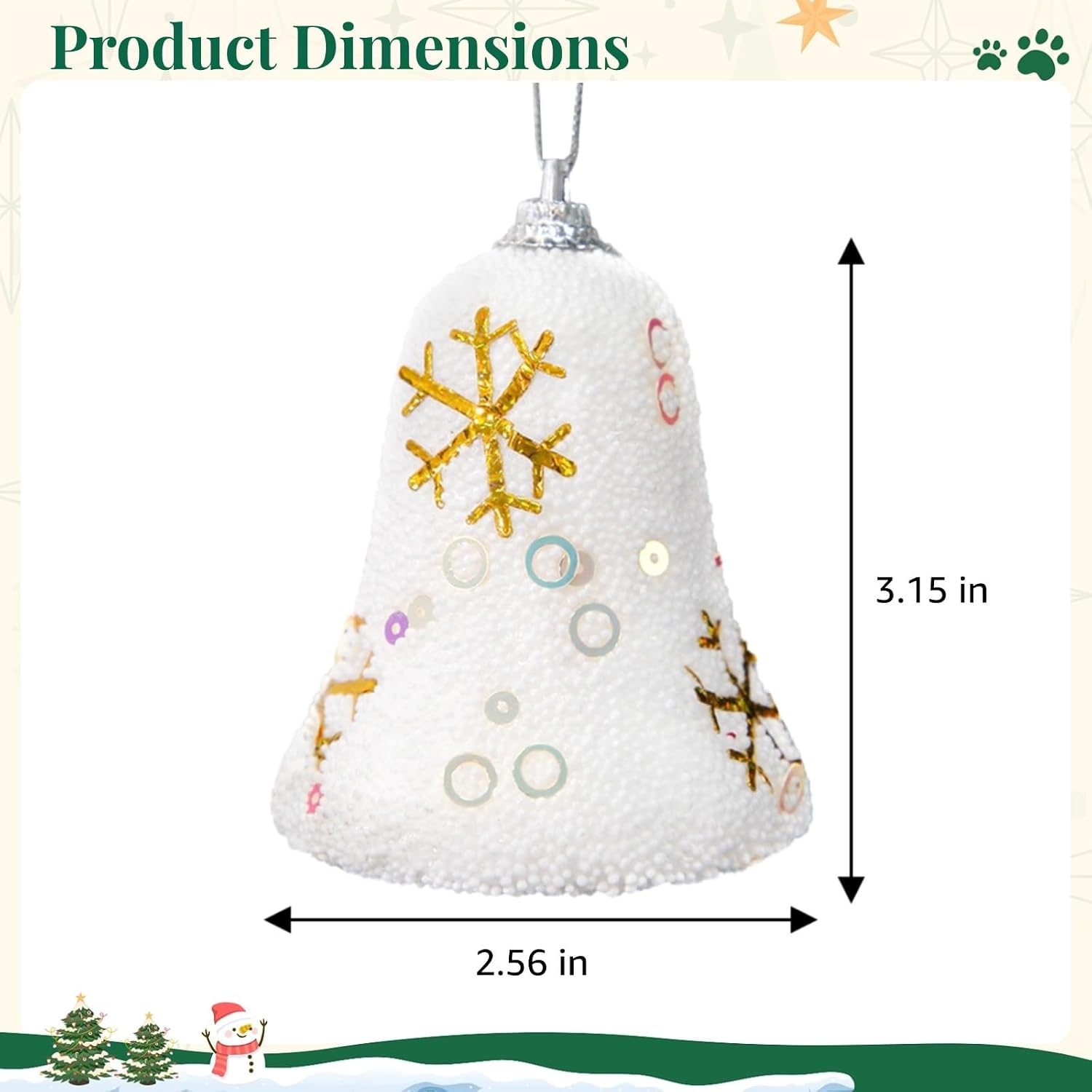 4-Pack Christmas Bell Ornaments with Snowflake Details, Red and Gold Accents for Holiday Tree Decorations