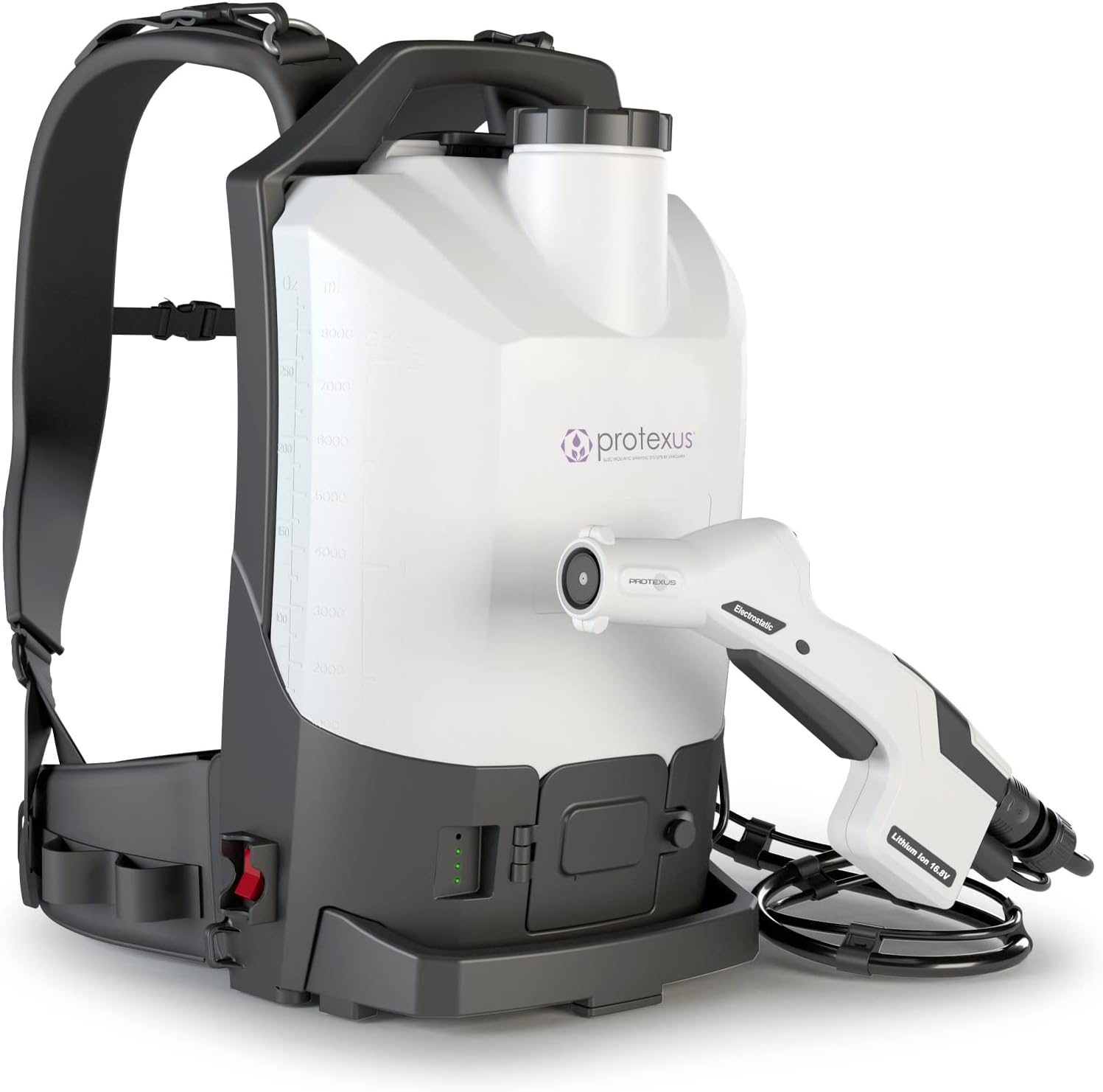 EvaClean Protexus Cordless Battery Powered Electrostatic Backpack Sprayer, 16.8V Rechargeable, 2.25-Gallon, 60-Micron Nozzle, 4Ft Hose - Commercial Disinfectant and Sanitizer - 23,000 Sq Ft Coverage