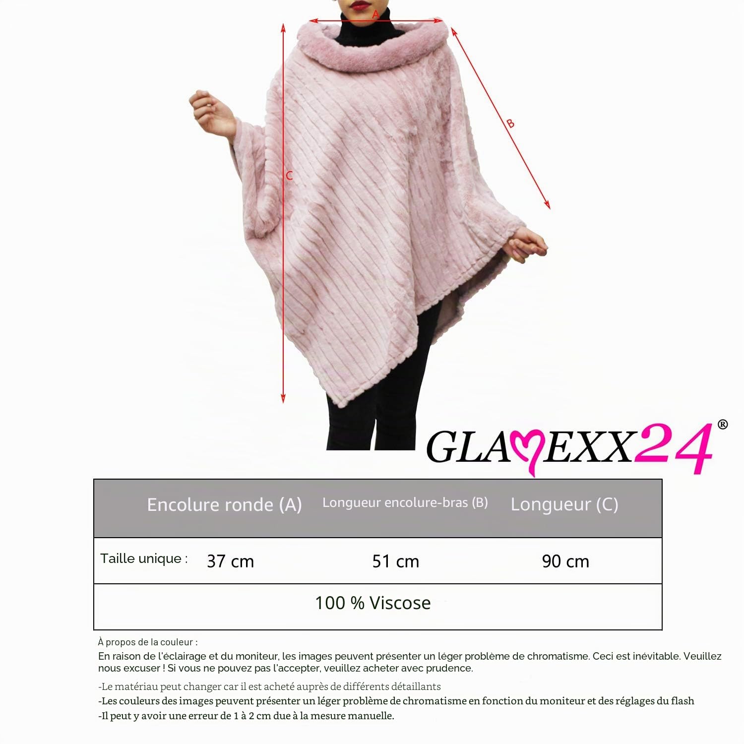 Glamexx24 Femme Poncho d'hiver Elégante Chaud Manteau en Fausse Fourrure Tricoté Col Rond Veste épaisse Cape Automne Hiver Cadeau