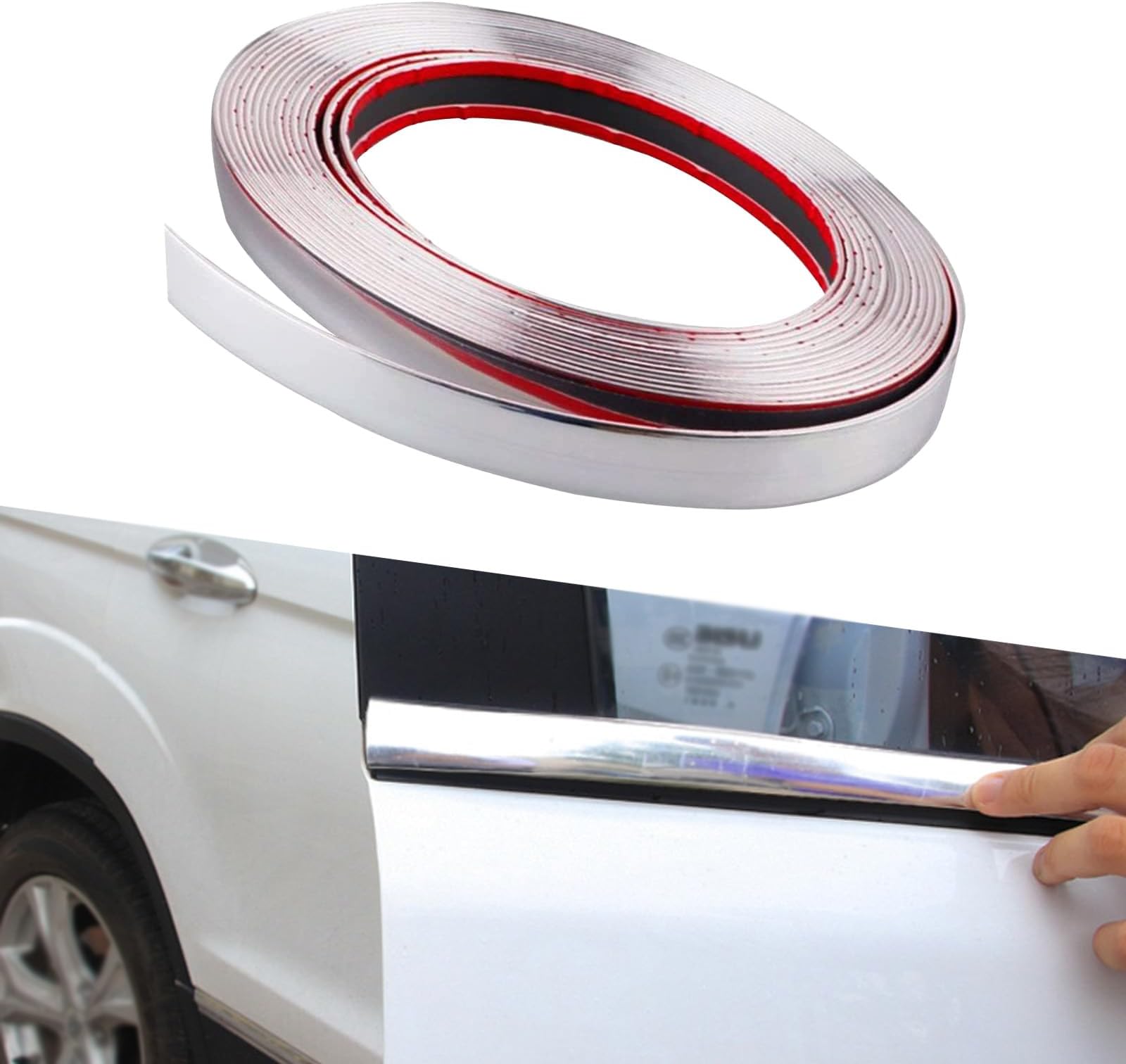 1 PC Car Body Bright Strip, Automotive Chrome Trim Molding, Car Body Rubbing Strip, Window Decorative Strip, for Motor/Truck/RV Side Door Window Bumper (Silver)