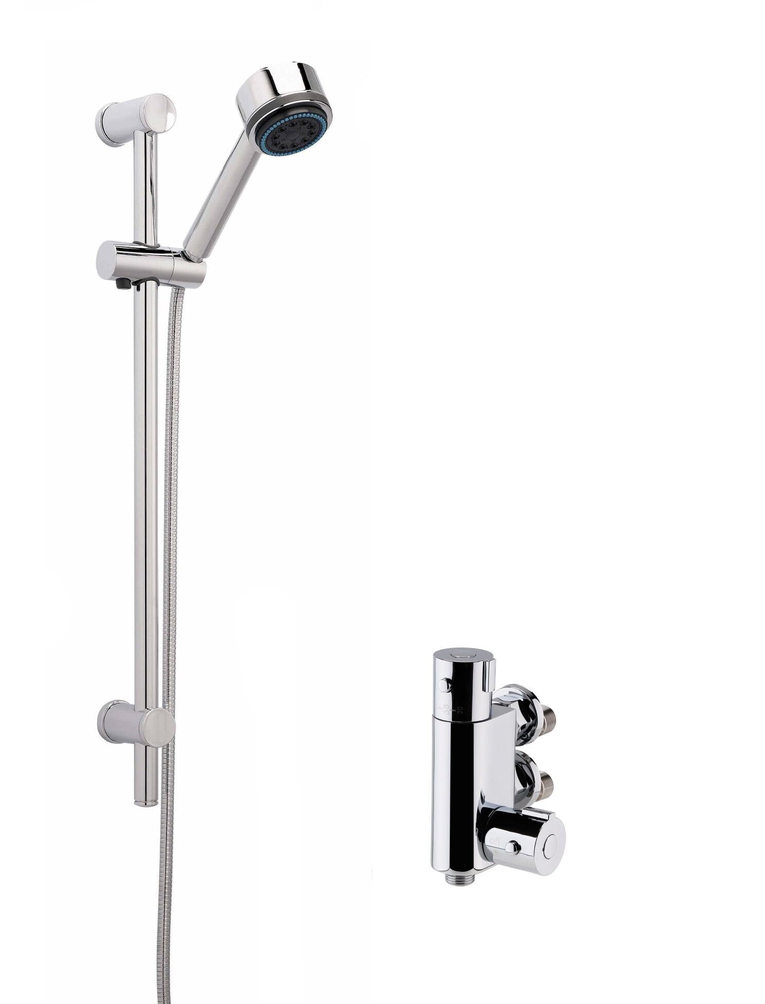 Thermostatic Round Vertical Bar Valve And Multi Function Handset Slider Rail Kit Shower Bundle - Chrome - Balterley 5056462693194