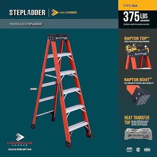 Miniatura 4 de Louisville Ladder Escalera de fibra de vidrio de 8 pies, naranja
