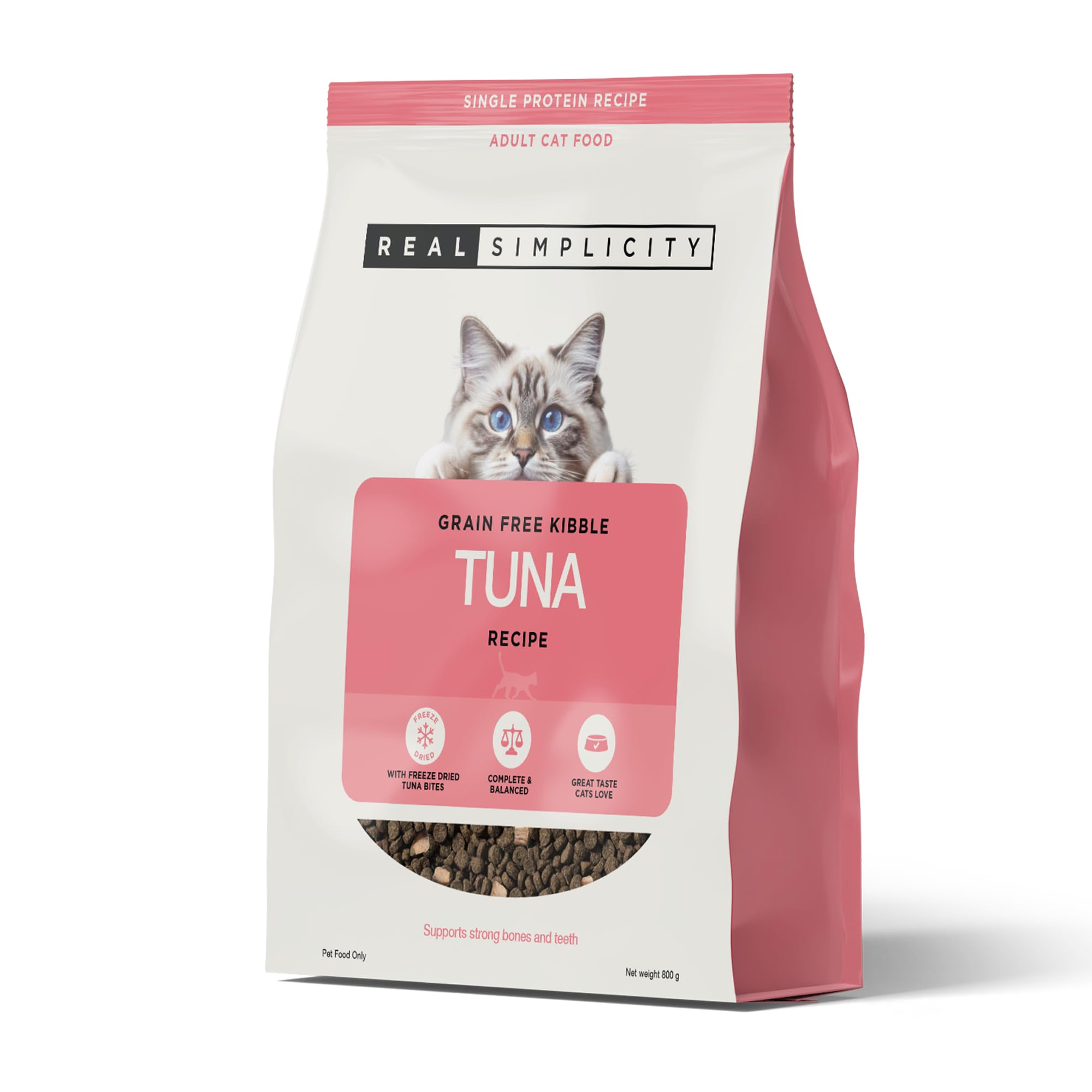 Real Simplicity Dry Cat Food for Adult & Senior Cats (1.6 KG), Single Protein Wild-Caught Tuna Recipe, Complete & Balanced Kibble with Freeze-Dried Tuna Bites, Supports Strong Bones & Teeth