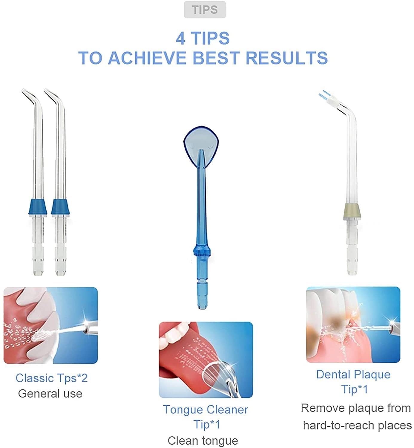GeRRiT Irrigatore orale dentale portatile Water Flosser con 3 modalità, 4 punte a getto sostituibili, detergente for denti impermeabile ricaricabile for casa e viaggio - Serbatoio rimovibile da 200 ml