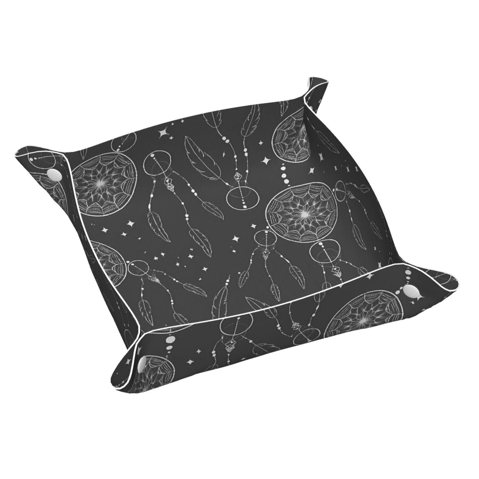 HLBSDM Mystical Black White Dream Catcher Tray Men's Leather Valet Parking Portable Entrance Trays Bedside Storage Box