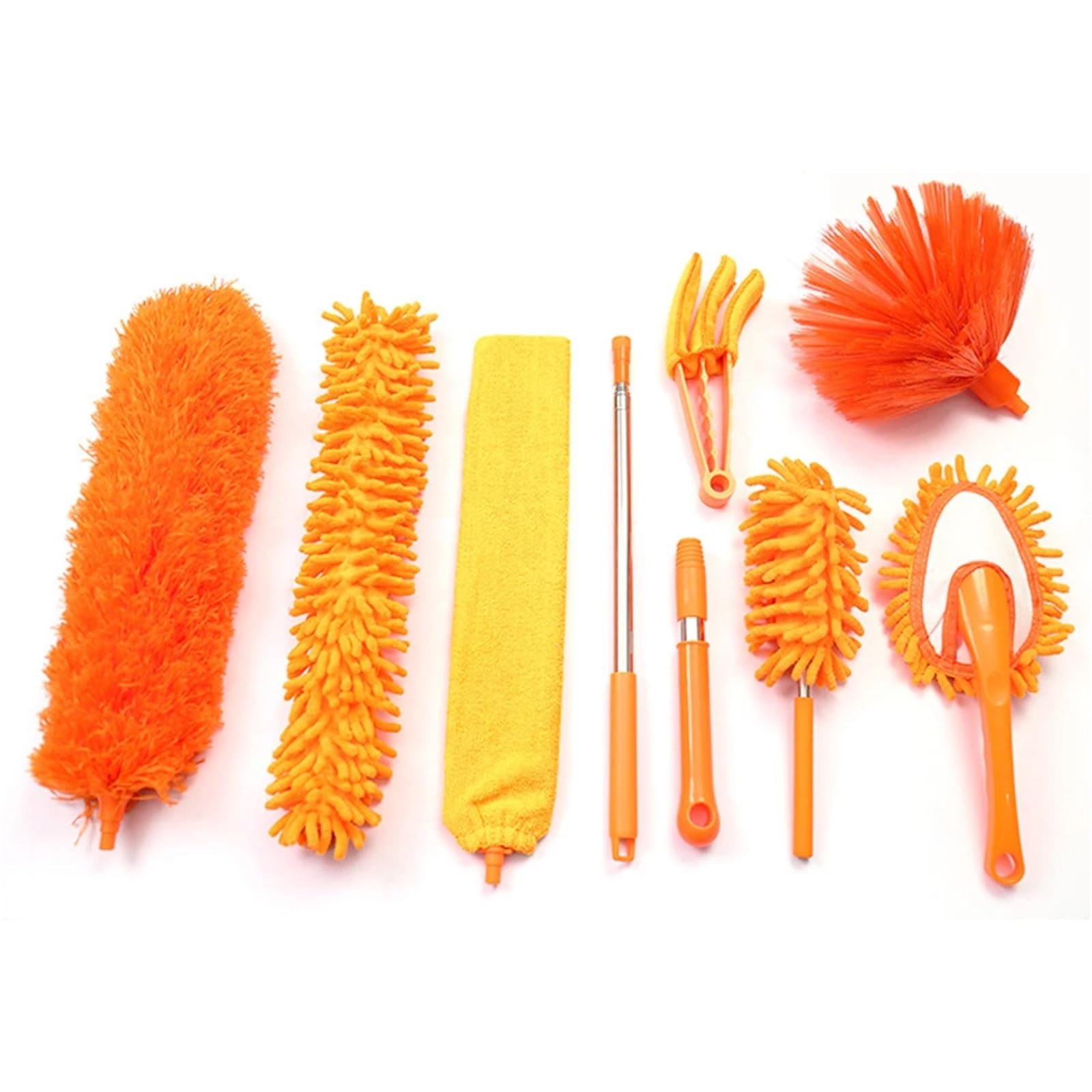 Plumero electrostático retráctil, Manta quitapolvo, Juego de cepillos extendidos, Herramientas de Limpieza, 9 Piezas para Telarañas(Orange)