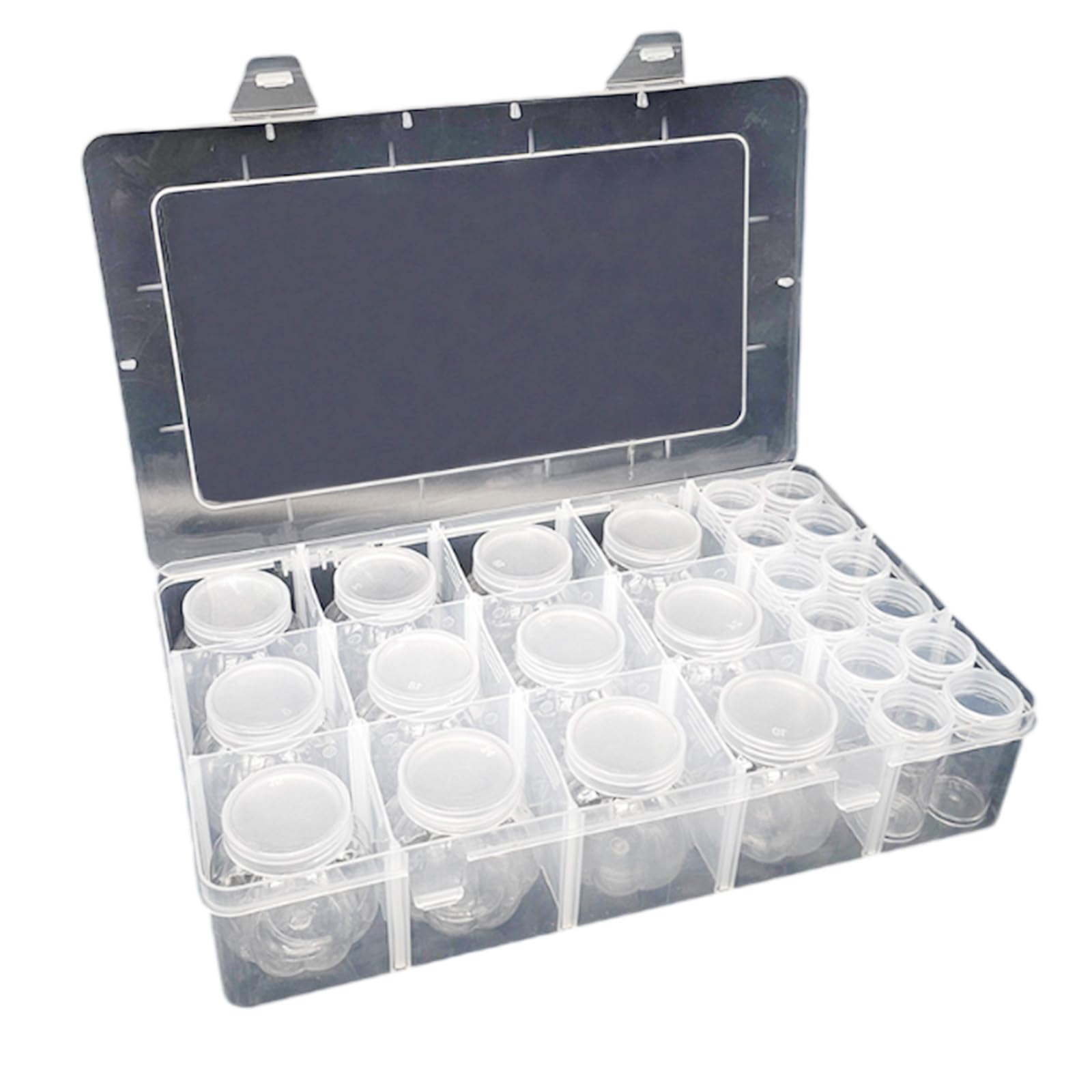 Snorvixre Clear Round Bottles Organizers with Sticker Labels for Sorting Beads Small Parts Sturdy Storage Container Small Parts Organizers