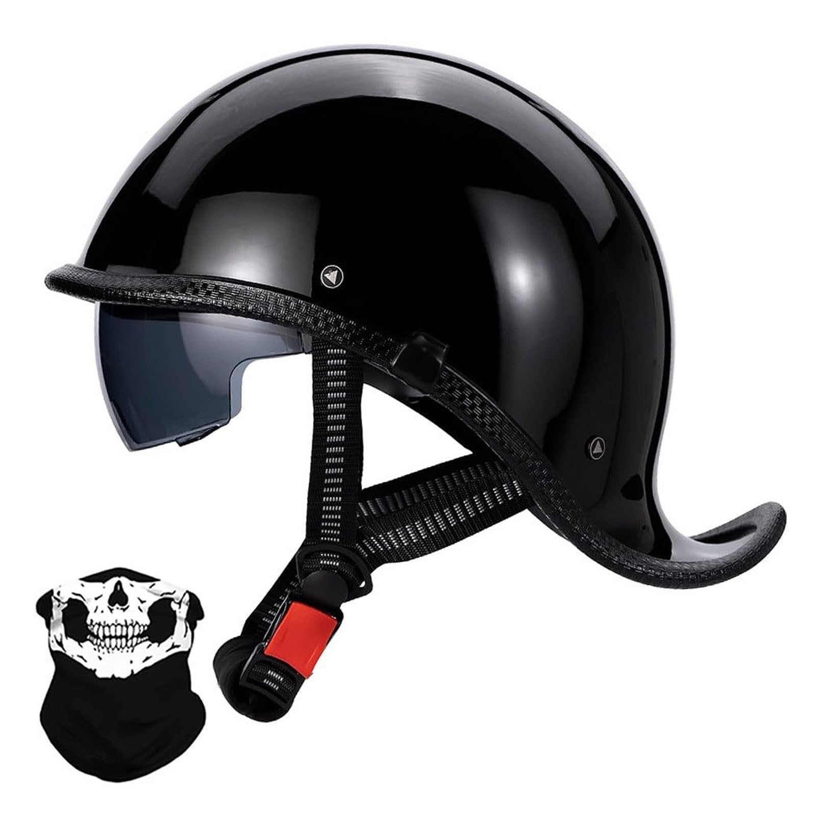 Kask motocyklowy z daszkiem, kaski motocyklowe z otwartą twarzą z ukrytą osłoną przeciwsłoneczną DOT zatwierdzony kask półskorupowy w stylu niemieckim do skutera Chopper ( Color : N , Size : L=58-60cm