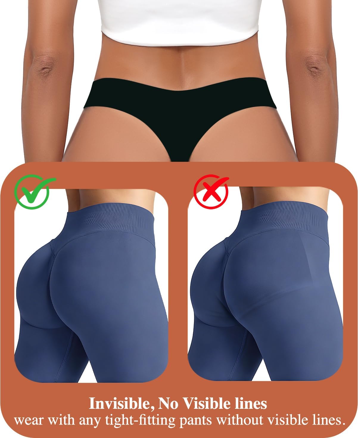 Seamless Thongs for Women V-waisted No Show Thong Underwear Breathable Comfortable Sexy Panties 6 Pack - Image 4