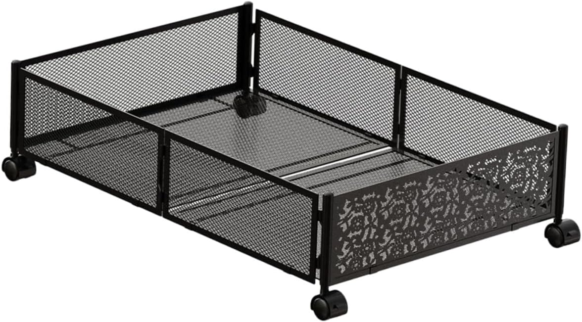 Bed Storage Drawers with Wheels, Large Flat Iron Underbed Organizer Rack, Foldable Black Patterned Clothes Storage for Bedroom and Sofa Space Saving