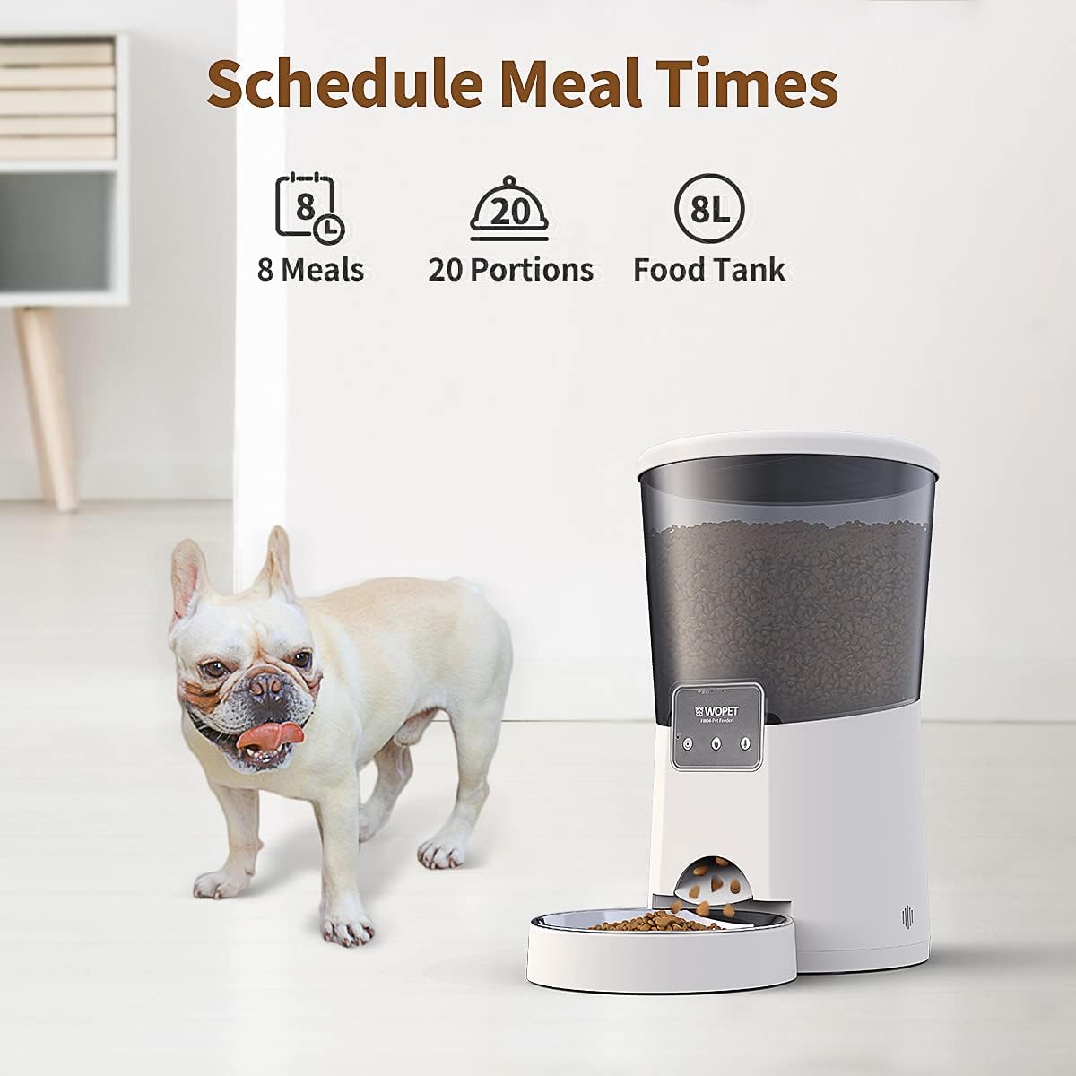 WOPET 8L Automatic Cat Feeder, 2.4G WiFi Enabled Smart Food Dispenser with Stainless Steel Food Bowl for Dry Food, APP Control and Up to 8 Meals Per Day 10s Voice Recorder