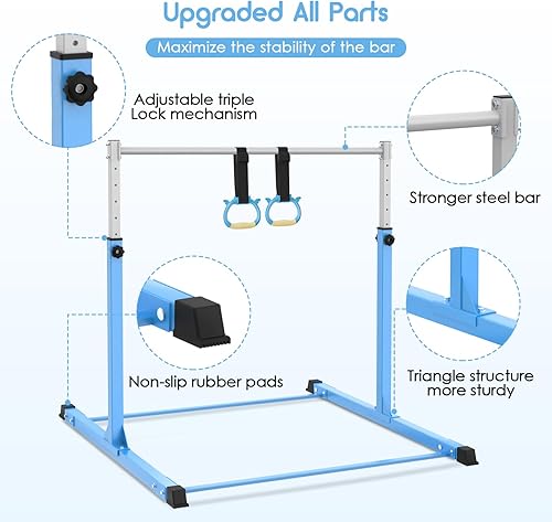 Miniatura 5 de Gymnastics Bar for Kids Ages 3-15 for Home - Steady Steel Construction, Anti-Slip, Easy to Assemble, 3' to 5' Adjustable Height