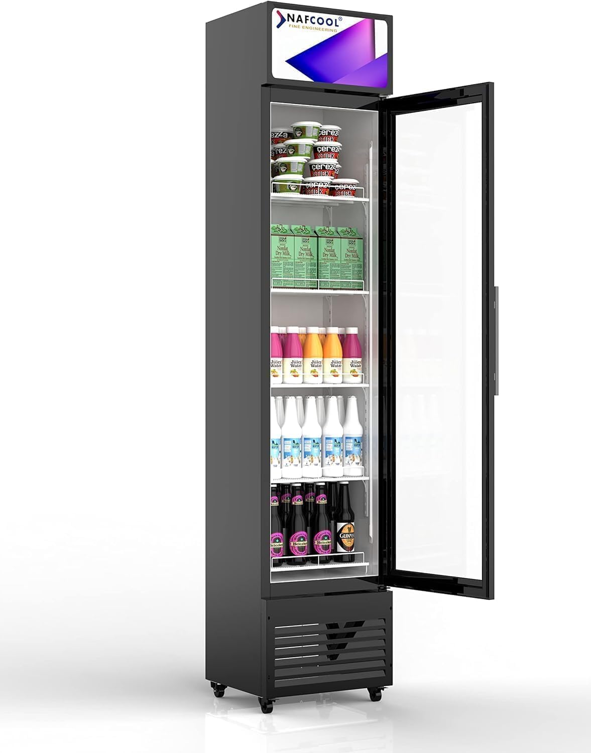 Commercial Beverage Refrigerator Display Fridge,6 Cu Ft Tall Slim Glass Door Merchandiser Skinny Drink Cooler with LED Light Adjustable Shelves,ETL Approval,15.4" Wide