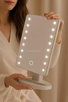 Busstier Led Lighted Makeup Mirror Touch Table Top Mirror with Adjustable Playing Head with 3 Light Modes White Light Daylight Warm Light