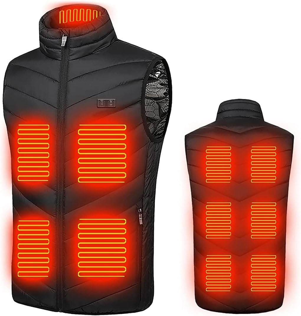 Chaleco Calefactable for hombres y mujeres, chaqueta eléctrica lavable por USB, abrigo de invierno lmpermeable con 11 zonas de calentamiento for camping, caza, pesca y esquí