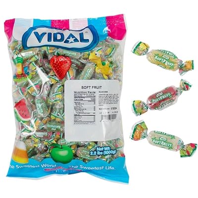 Vidal Soft Fruit Assorted Fruit Jelly Gummies, Individually Wrapped, Bulk Bag, 2.2 lbs