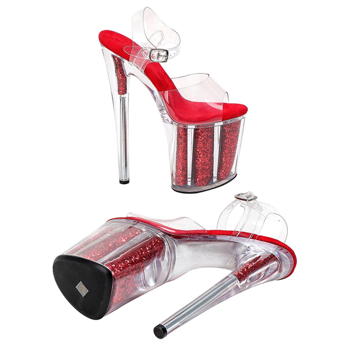 WUXIN H&P Women's Clear Platform Exotic Pole Dance Ankle-Strap Sandal 8 Inch Fashion Model Round Toe Sexy Stiletto Custom Dress shoes High Heel: 11 Red