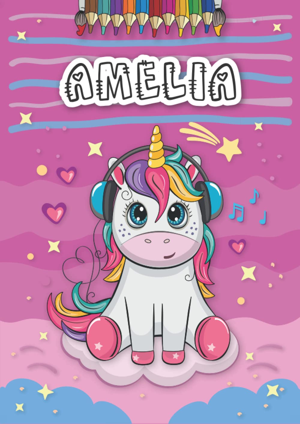 Amelia: Personalized Coloring Book for Amelia | Theme: Unicorn | Birthday gift for girl, daughter ... | Ages: 4-8 | 25 unicorn designs with name Amelia, Large size A4 (ca. 8.5 x 11 inches)