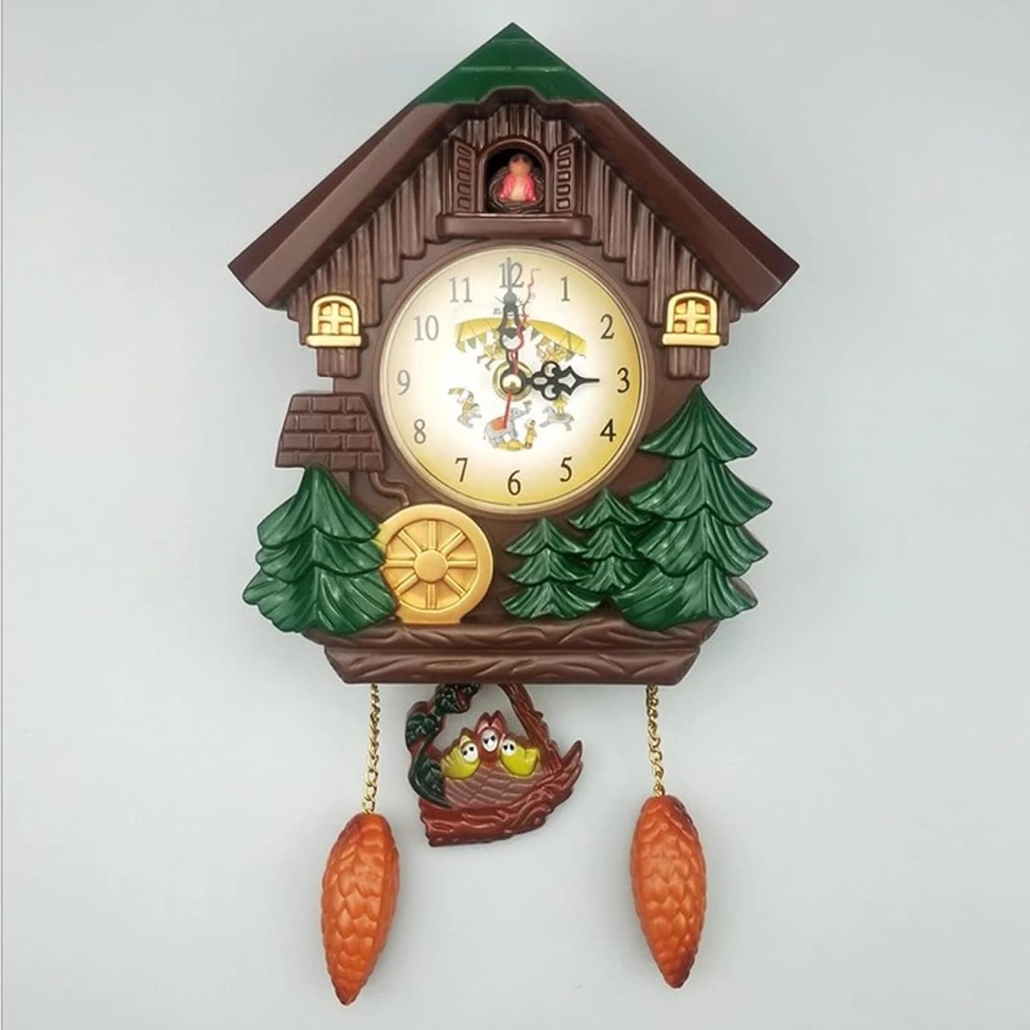 BEAUTYMISC Handcrafted Wooden Wall Cuckoo Clocks Pendulum Quartz Clock Black Forest Wooden Cuckoo Clock Bright Cuckoo Bird Sounds Traditional Chalet Hour and Chime Automatic Shut-Off Excellent Gift