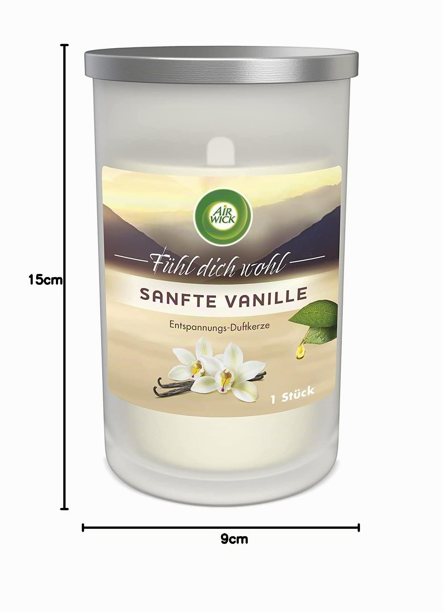 Air Wick extra große Entspannungs-Duftkerze im Glas, bis zu 60h, Sanfte Vanille mit natürliche ätherische Öle, 6 Stück