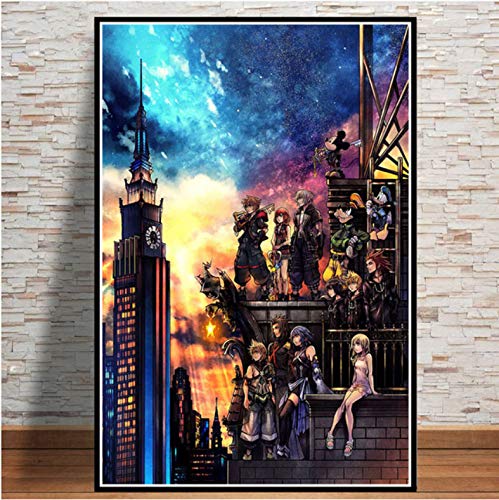 PHhomedecor Cuadros Murales Lienzo Póster,Kingdom Hearts Videojuego Impresión Artísticos De Pared...