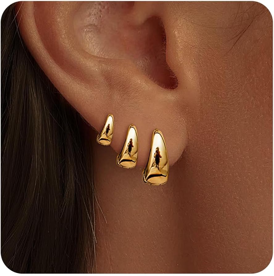 Small Gold Hoop Earrings Set for Women,14K Gold Plated Hypoallergenic Lightweight Thick Chunky Gold Hoops Huggie Earrings for Women Trendy Jewelry