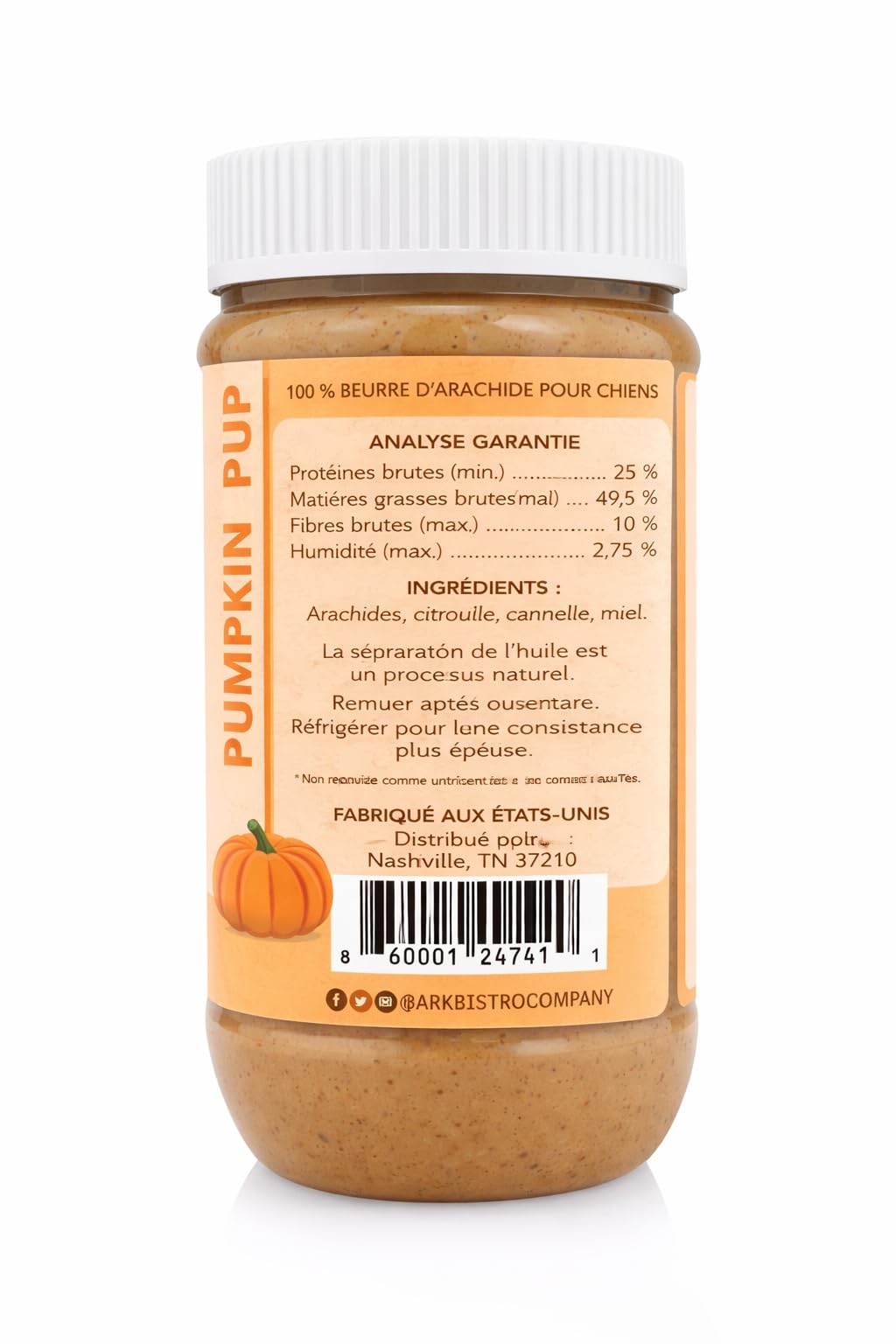 Bark Bistro Company Buddy BUDDER Pumpkin Pup Buddy Budder, Mantequilla De Maní 100% Natural para Perros, Golosinas Saludables para Perros con Mantequilla De Maní, Hechas En EE. UU.