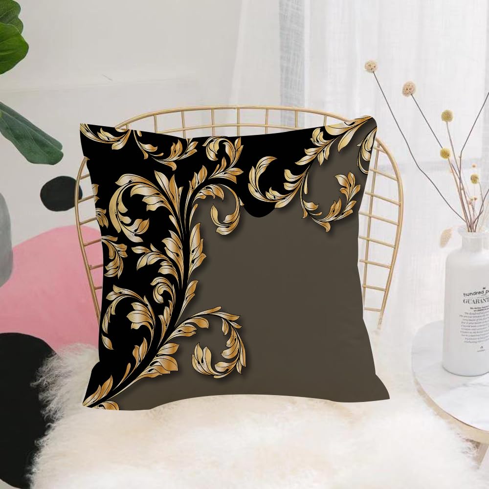 HYOSXW Cushion Cover,Throw Pillow Case Home Decorative for Living Room Bedroom Sofa Chair 16X16 Inch,Luxurious embossed golden vines with gold patterns on a black background,Pillowcase 40X40cm