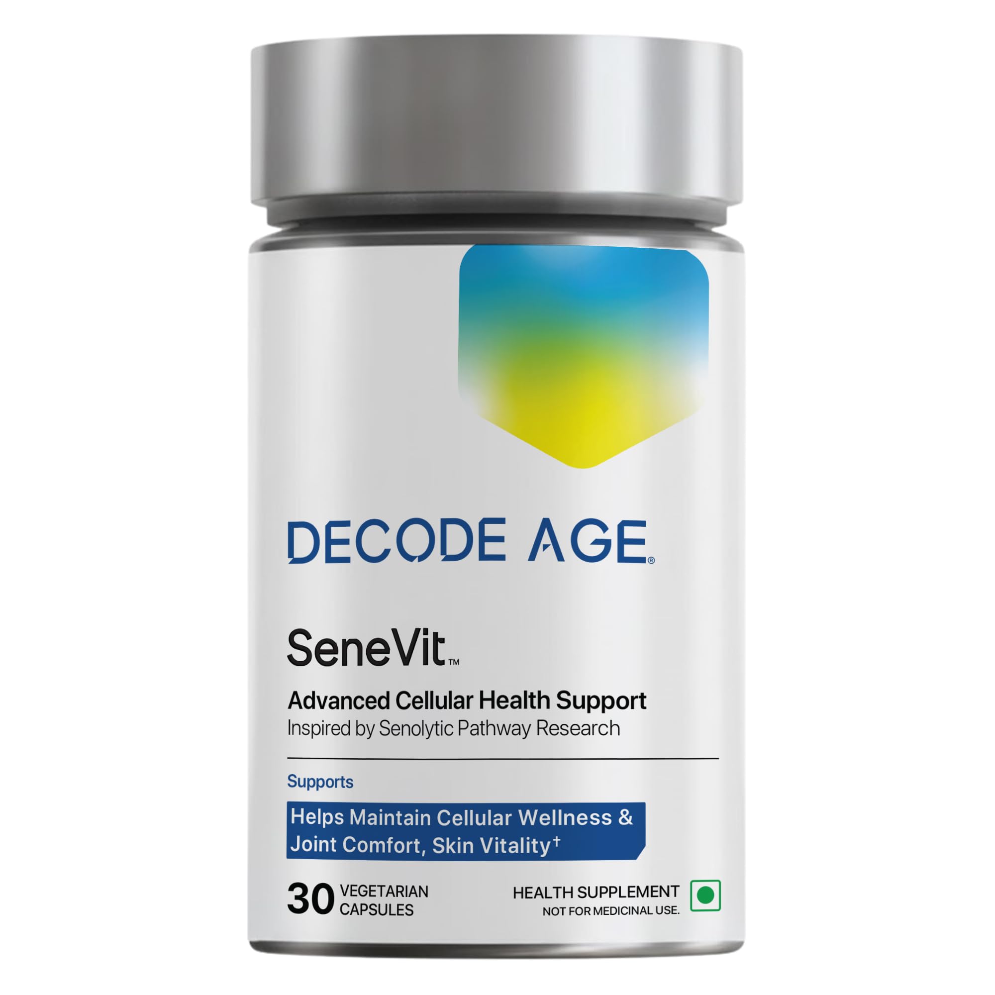 Decode Age Senolytic Activator SeneVit Blend of Fisetin, Apigenin For Immune Support | Healthy Ageing | Anti-Inflammatory | Cellular Health | Skin Health| Joint Health (30 Vegan Capsules), 100 grams