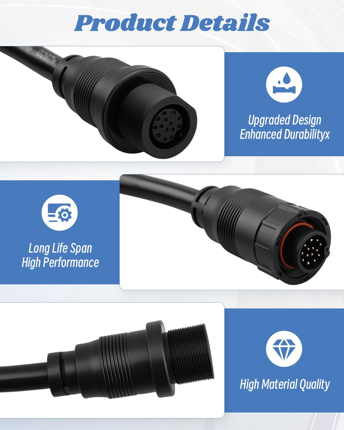720106-1 EC M3 14W10 Transducer Extension Cable Fit for Humminbird XPLORE/APEX/SOLIX Series, Fit for Built-in MEGA Imaging On Select Minn Kota Trolling Motors
