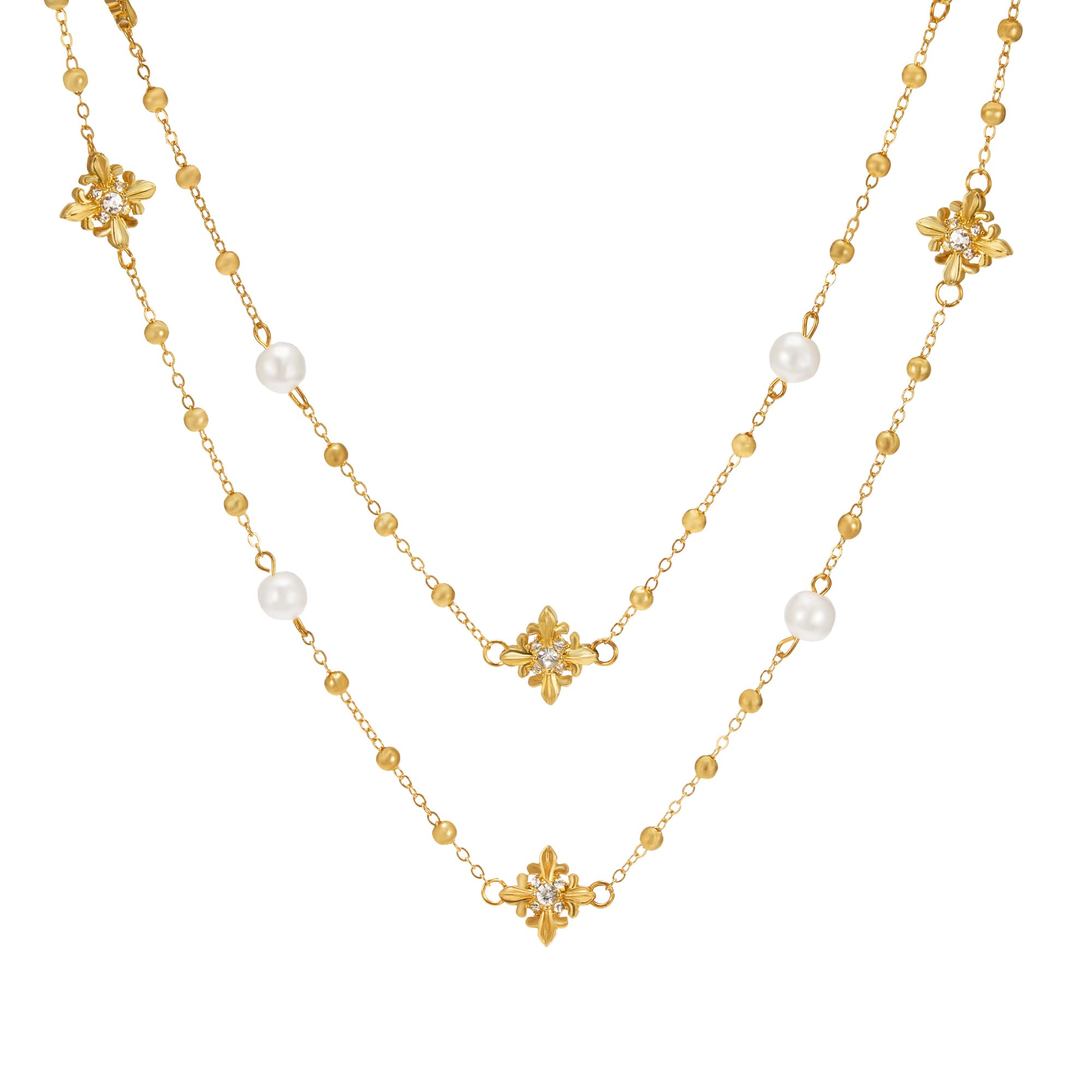 IDOKAWA Long Layered Pearl Necklaces for Women, Vintage Statement Jewelry