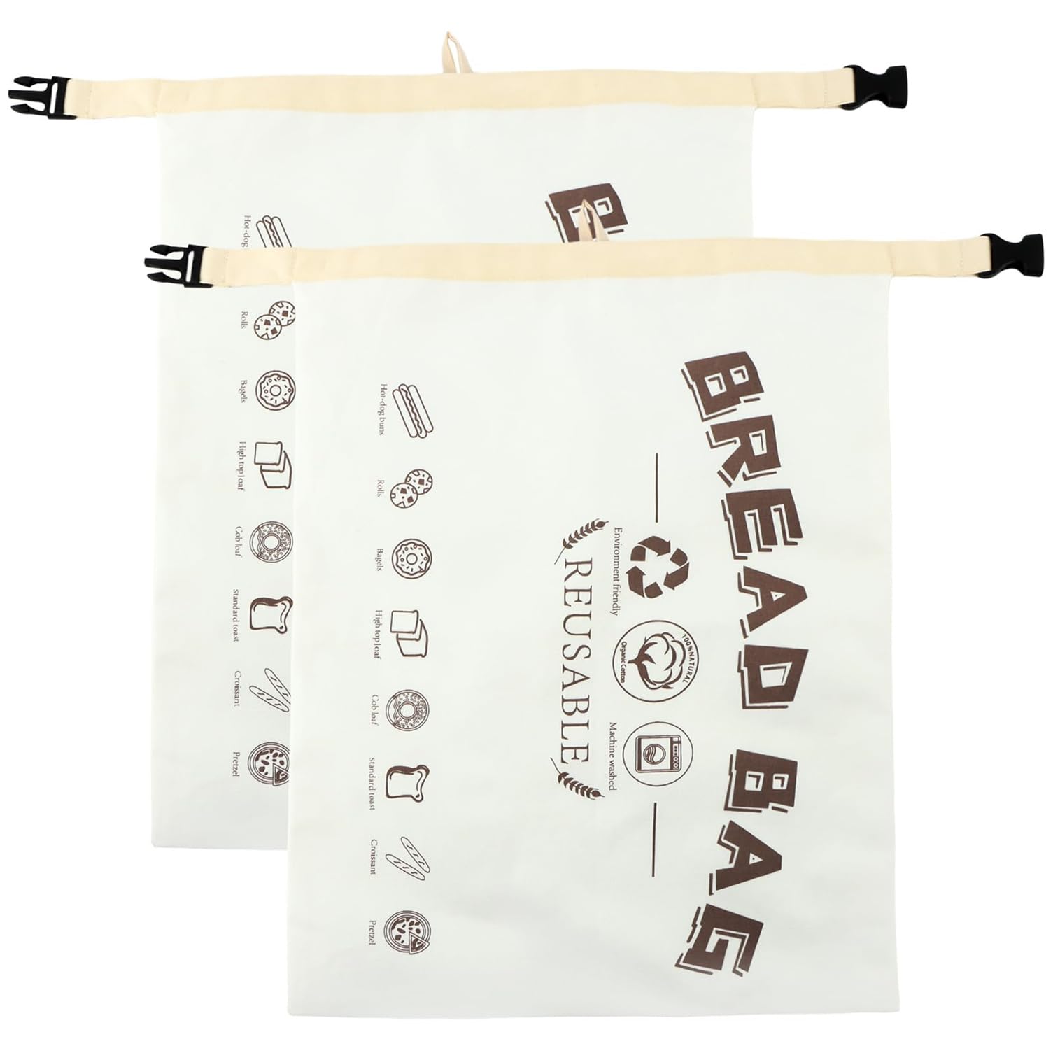 Reusable Cotton Bread Bags with Beeswax Drawstring for Homemade and Sourdough Bread 2 Pieces