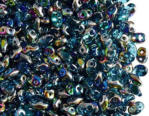 20gr Czech Two Hole Seed Beads SuperDuo 2,5x5 mm Aquamarine VITRAIL