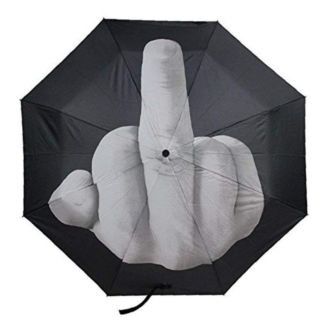 GGOODUmbrella Lightweight Travel Creative Folding Umbrella Middle Finger Printed Umbrella Rain Umbrella for Men Women Funny Gift