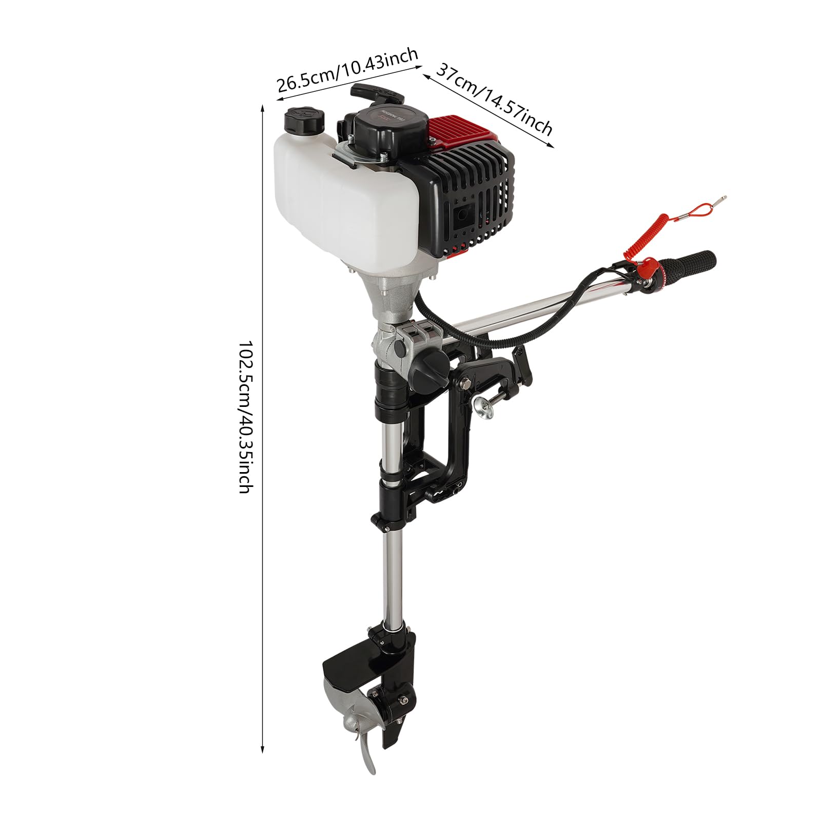2,3 PS 2-Takt Außenbordmotor Benzin Bootsmotor – 1,7kw 52ccm Außenborder – Leistungsstarker tragbarer Motor für Schlauchboot, Fischerboot, Angelboot, für Boote unter 8,2ft, 8500U/min, 360° drehbar