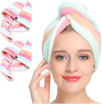AuroTrends Microfiber Hair Towel 2Pack, Hair Towel Wrap for Women/Kids- Super Absorbent Soft Microfiber Towel for Hair, Hair Drying Towels for Long/Thick/Fine/Curly Hair Set of 2, Rainbow