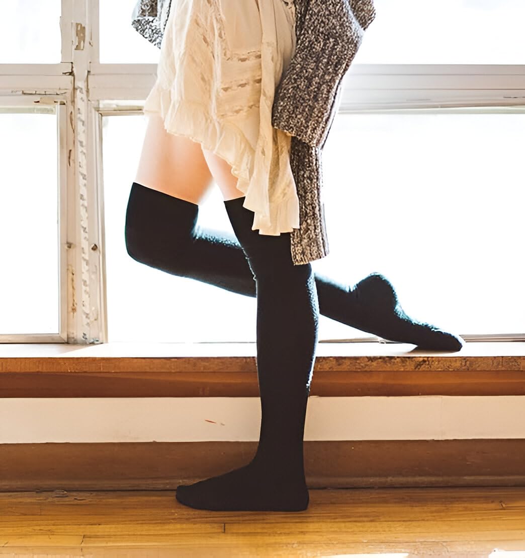 GHIME Woolen Socks for Women, Winter Wear Knee Length, Wool Warm Super Thigh Socks, Stocking Girls (Free Size,1 Pair) (IN, Alpha, Free Size, 1, Black) - Image 7 thumbnail