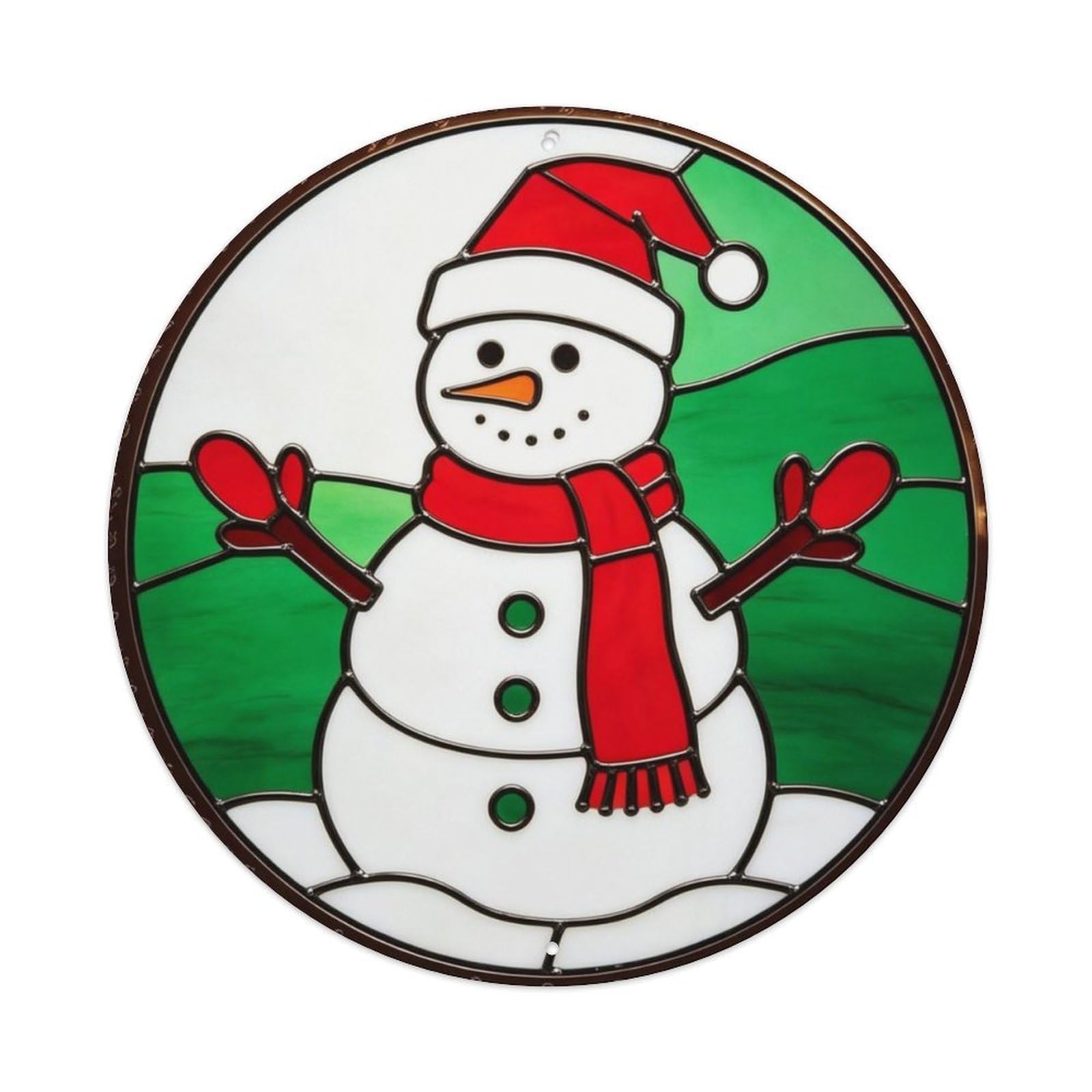 Christmas Snowman with Hat Scarf Stained Glass Metal Tin Sign Plaque